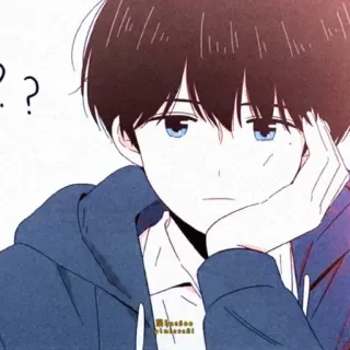 ⭐️ 0ce19140 Anime, Chłopak, Kreskówka, Znaki zapytania whatsapp sticker