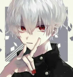 🐚 489f99de Anime, Manga, Kreskówka, Postać, Czerwone oczy, Białe włosy whatsapp sticker