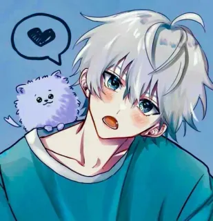 🐚 70a41819 Anime, Chłopak, Słodki, Serce, Pies, Zwierzę, Ilustracja whatsapp sticker