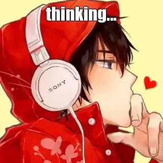 🙂 70e4b695 thinking... myślenie, anime, słuchawki, portret whatsapp sticker