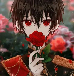 🐚 d975542f chłopiec, anime, manga, róża, czerwone oczy, postać, sztuka whatsapp sticker
