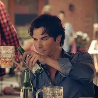 🩸 0a6bb56a Damon Salvatore The Vampire Diaries вампир, Йен Сомерхолдер, телешоу, выпивка, вечеринка telegram sticker