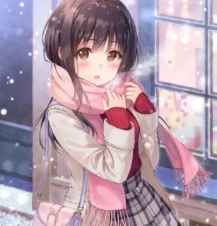 🙂 102f944b Аниме девушка, Зима, Милая, Шарф, Снег, Аниме telegram sticker
