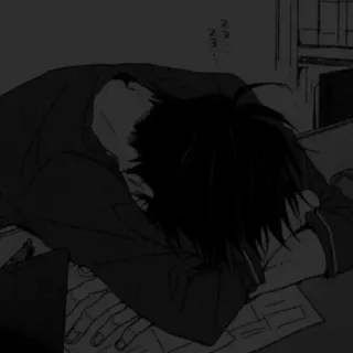 🖤 10b172ef Аниме, Сонный, Уставший, Манга, Черно-белый, Студент, Депрессия telegram sticker