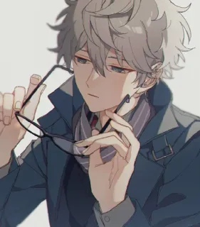 🙂 1aaff488 Аниме, Аниме Парень, Очки, Серые Волосы, Мужской, Красивый telegram sticker