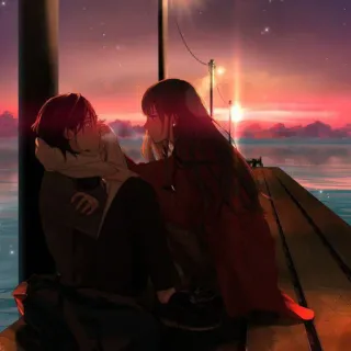 🙂 362b4191 Аниме, Пара, Закат, Любовь, Романтика, Пейзаж, Док telegram sticker