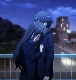 🙂 667b1a53 Аниме, Пара, Объятия, Романтика, Любовь, Ночь, Мост, Романтический telegram sticker