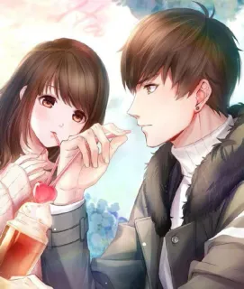 🙂 7034e9fd аниме, пара, напиток, любовь, романтика, мультфильм telegram sticker