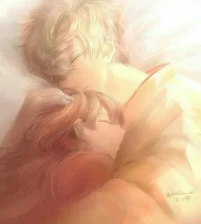 🙂 8de5132f пара, спят, обниматься, любовь, романтика, иллюстрация, арт telegram sticker