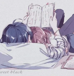 🙂 c9350979 sweet black Аниме, Пара, Чтение, Милый, Романтика telegram sticker