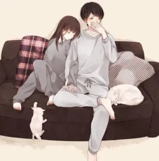 🙂 d813e874 Аниме, Пара, Диван, Кот, Релакс, Милый, Мультфильм telegram sticker