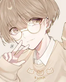 🙂 da62a2ce KUMA Аниме, Парень, Очки, Каваий, Милый, Знак мира telegram sticker