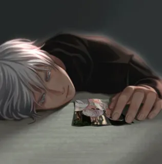 🙂 e0d977e6 Аниме, Грусть, Иллюстрация, Мужчина, Персонаж, Оттенки серого, Фото telegram sticker