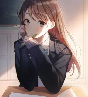 🙂 ea28b6d9 Аниме, Девушка, Студентка, Школьная форма, Парта, Класс, Задумчивый, Мысли telegram sticker