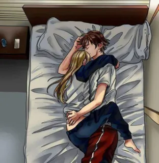 🙂 ef15f009 пара, спящий, кровать, любовь, объятия, романтика telegram sticker
