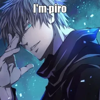 🙂 06aa8733 I'm piro Anime, Personaje, pelo azul, sonrisa burlona, retrato whatsapp sticker