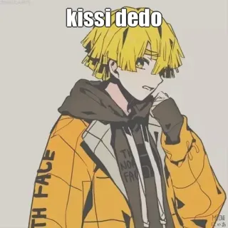 🙂 3e3cf662 kissi dedo anime, dibujos animados, pelo amarillo, moda, chaqueta, personaje, fan art whatsapp sticker