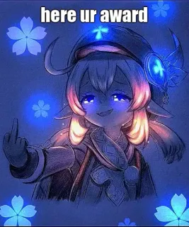 🙂 9894708f Klee Genshin Impact here ur award Klee, Genshin Impact, dedo corazón, anime, premio, juego whatsapp sticker