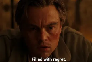 🔲 35c81e78 Filled with regret. arrependimento, triste, emocional, meme, Leonardo DiCaprio whatsapp sticker