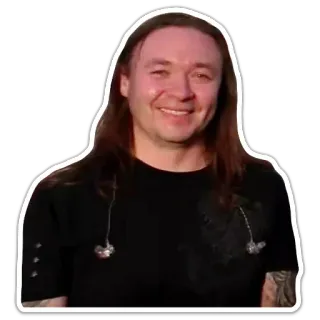 😄 cb164a4d uomo, ritratto, capelli lunghi, sorridente, cuffie, persona telegram sticker