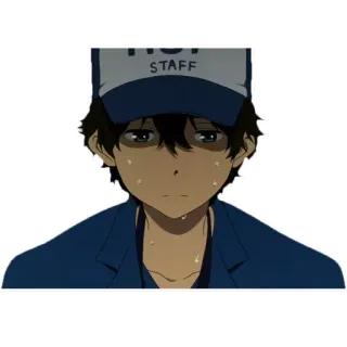 ☀ 0a32208f STAFF อนิเมะ, ทีมงาน, เหนื่อย, พนักงาน, คน, หมวก telegram sticker