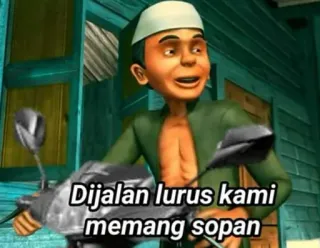 🤔 666e414e Dijalan lurus kami memang sopan cartoon, Indonesian, text, motorcycle, man, traditional clothing telegram sticker