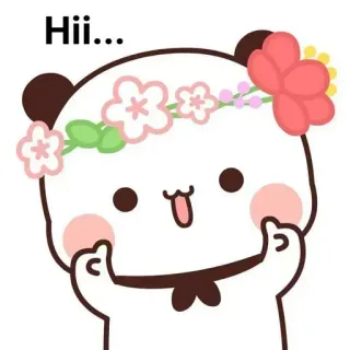 😀 6a57dc60 Hii... dễ thương, gấu trúc, vòng hoa, chào, ngón giữa whatsapp sticker