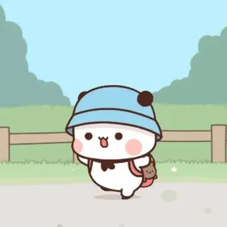 🤔 a4112290 dễ thương, gấu trúc, hoạt hình, mũ xô, đáng yêu, gấu, ba lô whatsapp sticker