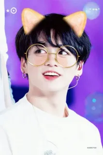 💜 aeb25c1e Jungkook k-pop, певец, портрет, кошачьи ушки, очки, корейский telegram sticker