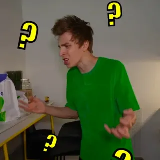 🧐 ff61b918 punti interrogativi, confuso, uomo, camicia verde, interno, incerto whatsapp sticker