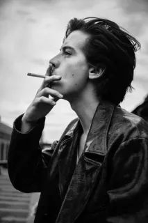 🤔 a436c8c8 man, roken, sigaret, zwart wit, portret, leren jas whatsapp sticker