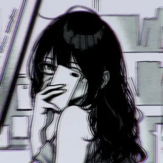 😜 2f78b504 anime girl, selfie, cute, glasses, sketch, monochrome telegram sticker