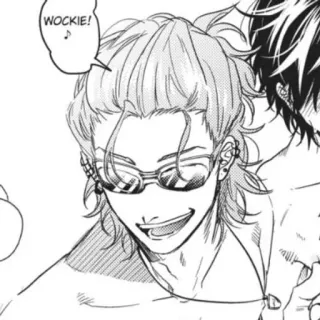 🍄 15406a45 WOCKIE! Anime, Manga, Sonnenbrille, Mann, Strand, Glücklich telegram sticker
