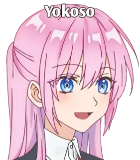 🃏 1203d623 Yokoso anime, ragazza, capelli rosa, benvenuto telegram sticker