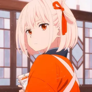 😒 438dde53 Chisato Nishikigi Lycoris Recoil Anime, Gadis, Lucu, Jepang, Karakter whatsapp sticker