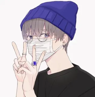 🐚 41761cfb Anime, Ragazzo, Personaggio, Maschera, Segno di pace, Occhiali, Cappello telegram sticker