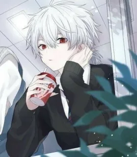 🐚 5b130f0e Anime, Ragazzo, Occhi rossi, Capelli bianchi, Bere, Carino, Cartone animato telegram sticker