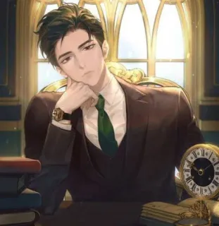 🐚 6d0e840c uomo, vestito, stile anime, orologio, libri, arte, sedia telegram sticker