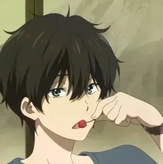 🐚 95468645 Anime, Ragazzo, Ciliegia, Mangiare, Cartone animato telegram sticker