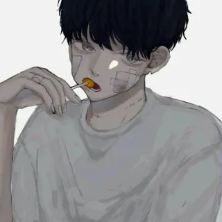 🐚 95e940bd Anime, Manga, Ragazzo, Lecca-lecca, Bende, Triste, Arte telegram sticker