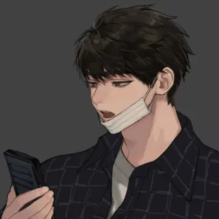 🐚 a4bf62c1 Anime, Uomo, Maschio, Mascherina, Capelli neri, Telefono telegram sticker