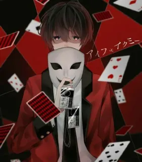🐚 db9de021 アイフェイクミ Anime, Carte da gioco, Maschera, Rosso, Manga telegram sticker