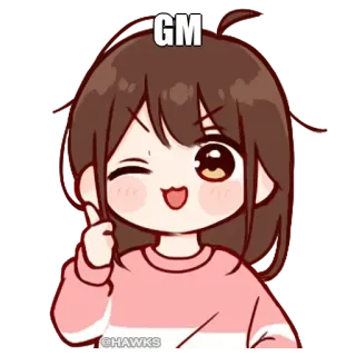 🤔 1b98b10d GM anime, cartoon, chibi, good morning, wink telegram sticker