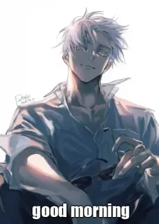 👋 3b6a47db good morning anime, good morning, man, casual, sunglasses telegram sticker