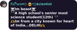 🤔 4f95da3c Fитоге $cientist Im beast A high school's senior most science student(12th) Alm from a city known for heart of India...DELHIA high school, student, India, Delhi, science telegram sticker