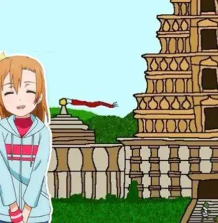 🕉 2d6cfc8a dziewczyna anime, kreskówka, budynek, ilustracja telegram sticker