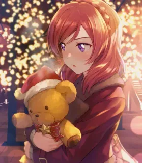 🎸 36893985 Dziewczyna anime, Pluszowy miś, Boże Narodzenie, Czapka Świętego Mikołaja, Zima, Słodkie telegram sticker