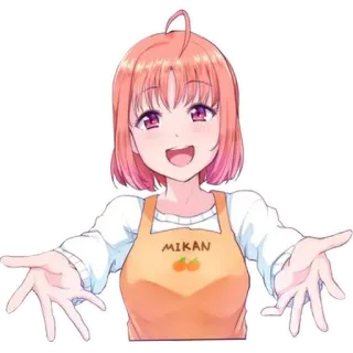 😊 c531f777 MIKAN dziewczyna anime, mikan, pomarańcza, fartuch, słodki, japoński, kreskówka, przyjazny telegram sticker