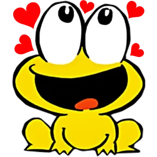 ✳️ 5279d4b9 cartoon, yellow, frog, happy, cute, hearts telegram sticker