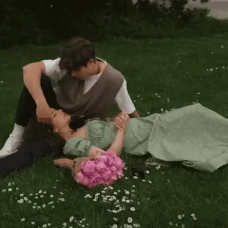 🙂 35d8a329 pareja, romance, amor, parque, flores, picnic, césped whatsapp sticker
